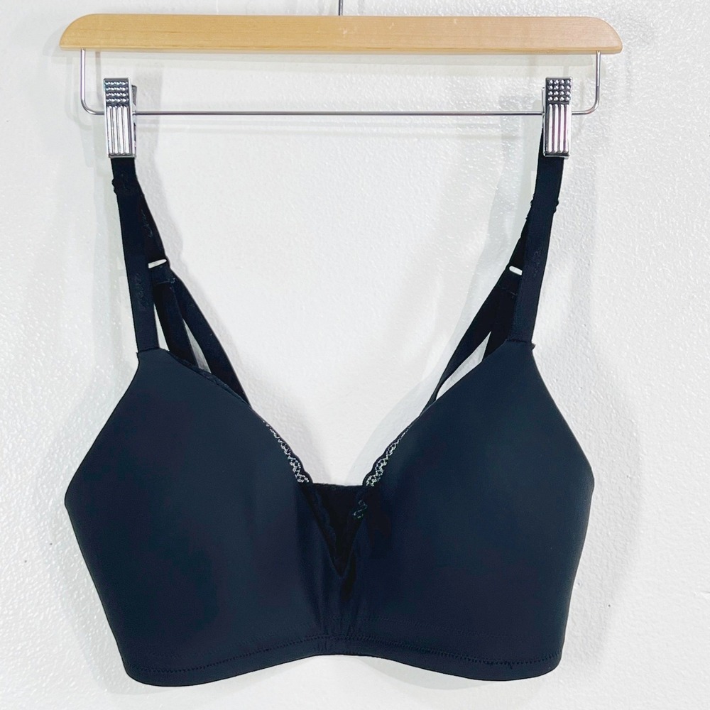 Aerie Real Happy Wireless Bra 34DD Black Lightly Lined Lace Trim J-Hook